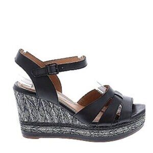 Clarks Zia Noble Ankle Strap Wedge Sandals Black Size 9 Medium